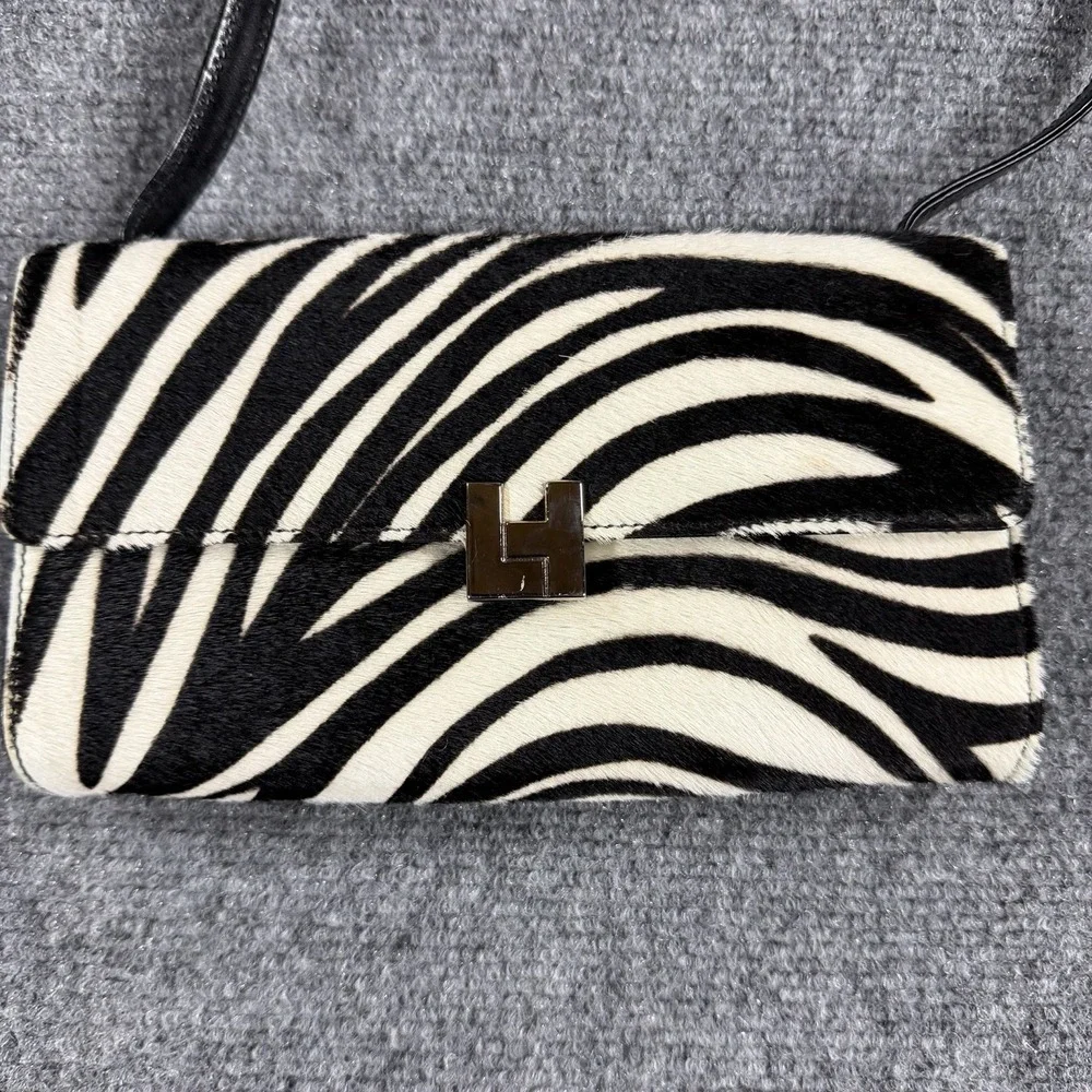 Lambertson Truex Handbag Calf Hair Zebra Print Shoulder Strap Italy Luxury
